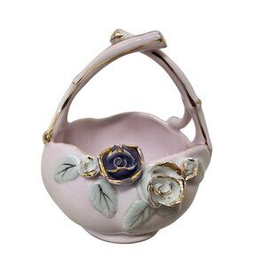 Vintage Norcrest Porcelain Chantilly Pink Basket Bone China Floral Design